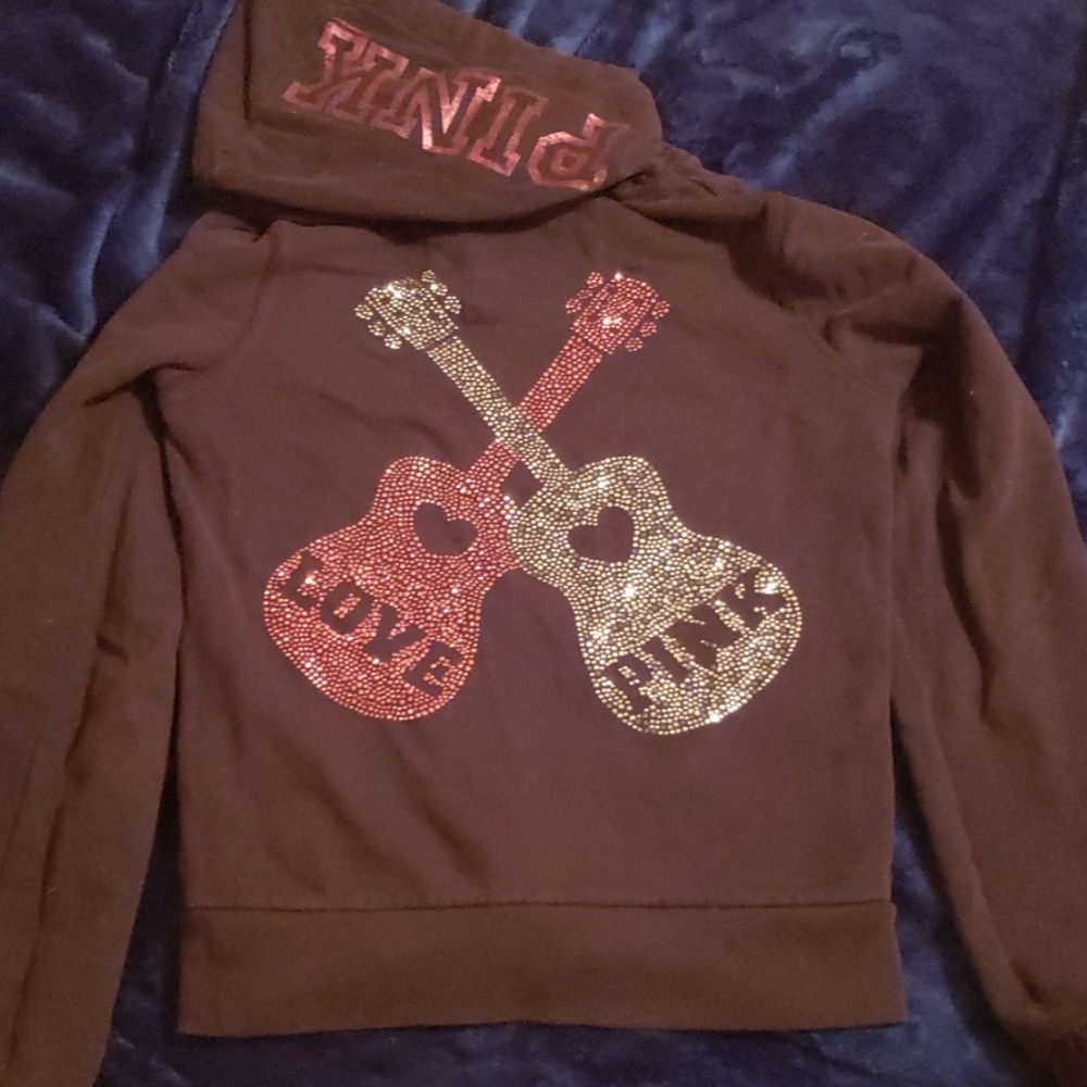 Pink Victoria Secret Black Zip Up Hoodie